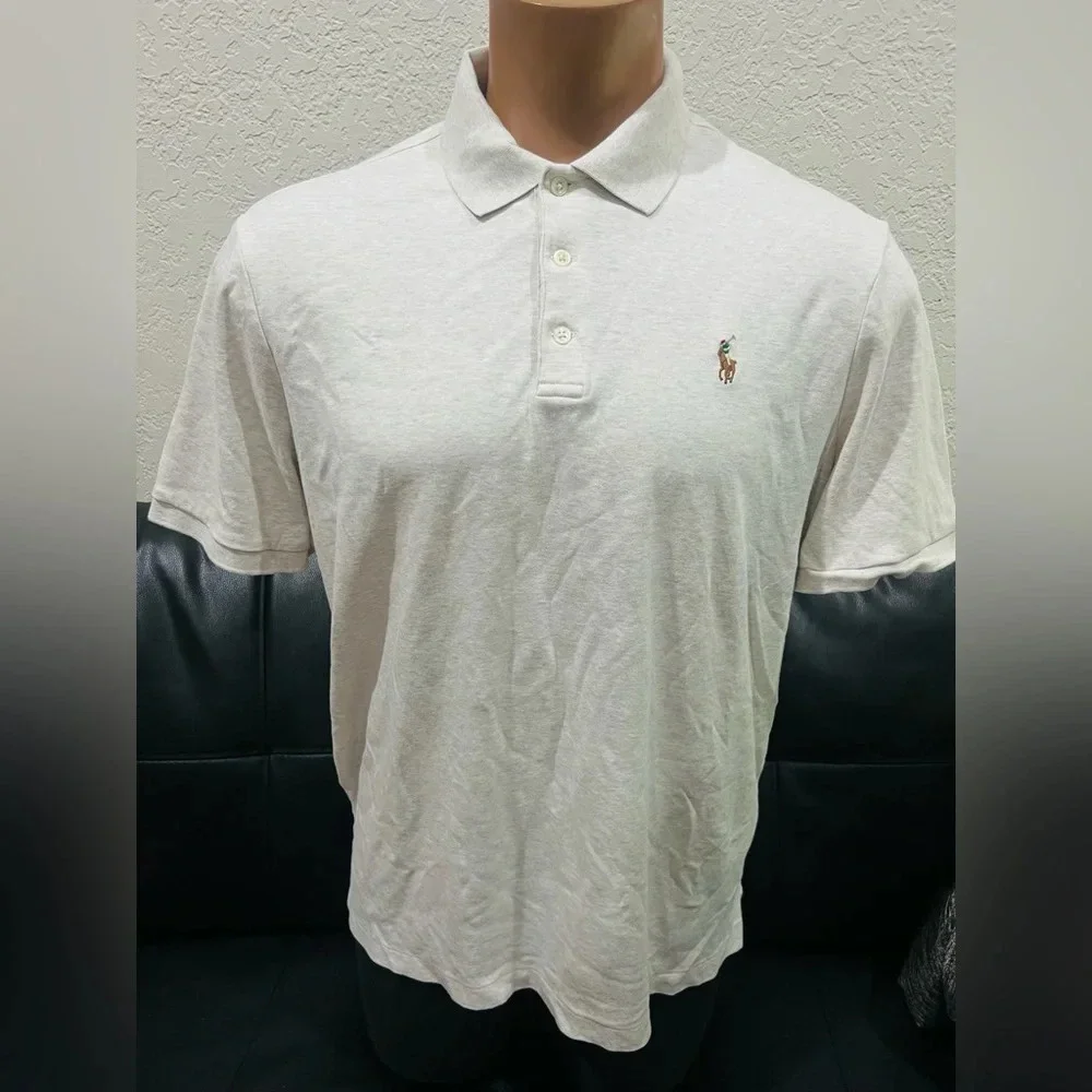 L Ralph Lauren Mens Polo Classic Fit Polo, American Heather size L